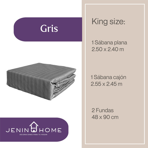 Juego De Sábanas King Size 3000 Hilos Egipcian Premium Gris Oscuro Rayas