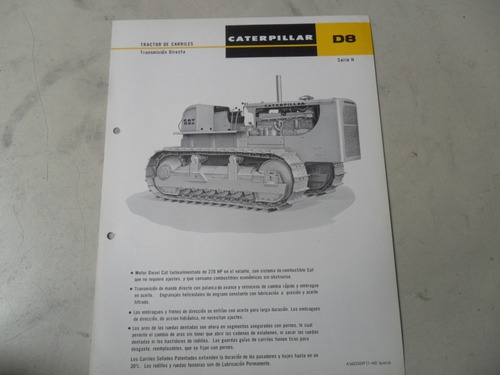 Folleto Caterpillar D8 Antiguo Oruga Bulldozer Tractor 