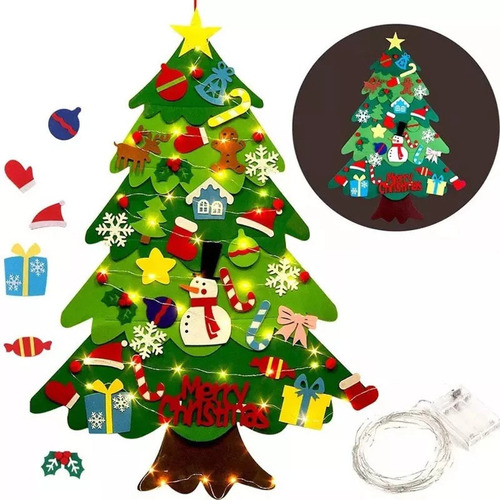 Árbol De Navidad De Fieltro Para Decoración De Pared Con Luz