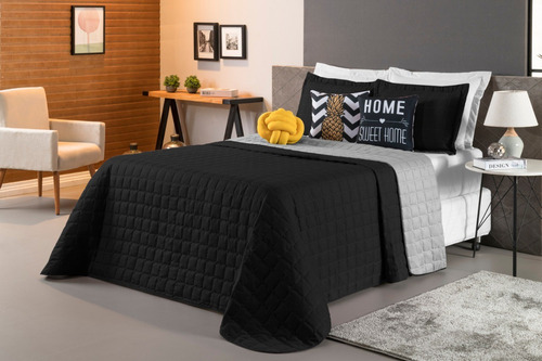 Cobre Leito Casal Queen Preto-cinza Paris Conjunto De Cama 8 Peças Dupla Face Linha Premium Casa Laura Enxovais