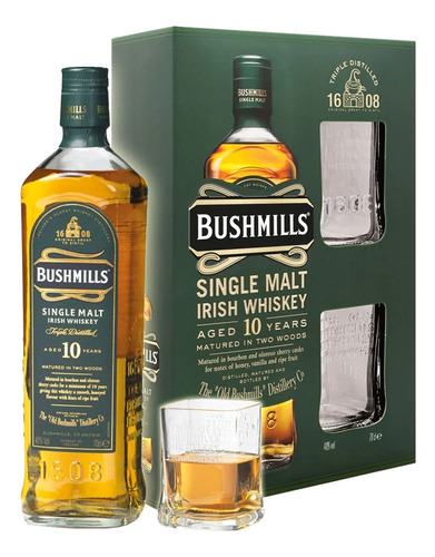 Whisky Bushmills 10 Años Con 2 Vasos De La Destilería 
