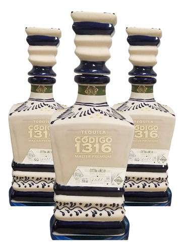 Pack De 3 Tequila Extra Añejo100% 1316 Ceramica 750ml