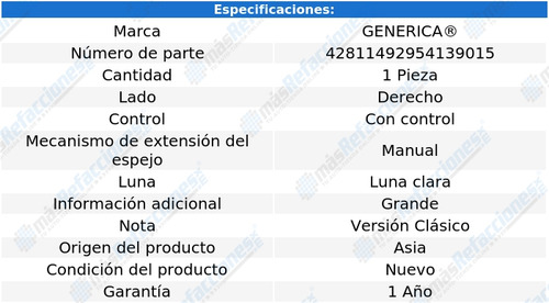Espejo Vw Jetta A4 1999 - 2014 Manual Luna Clara Der Bsj