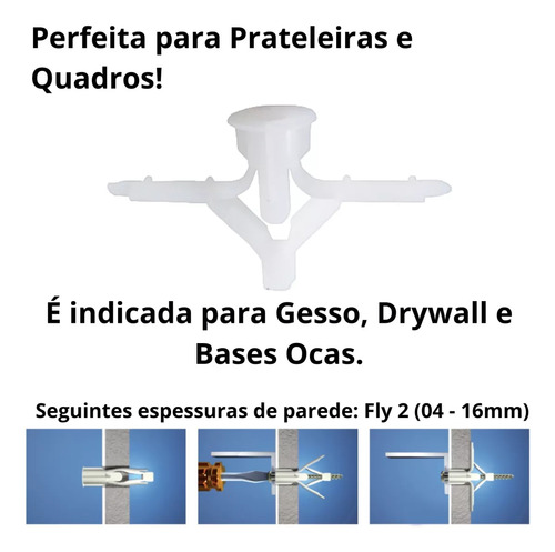 200pcs Bucha Aba Fly 6mm C/ Anel Drywall Gesso + Parafusos