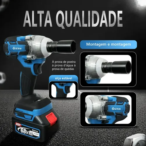 Kit Parafasudeira Chave De Impacto 68v Portátil Recarregável