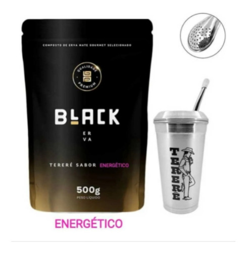 Imagem 1 de 1 de Kit Tereré 1 Erva 500g Black Erva 1 Cuia Com Bomba E Tampa