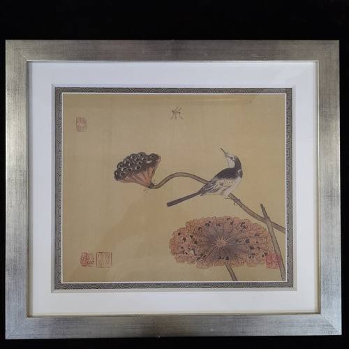 Cuadro Pintura En Seda Estampilla De Aves China Sellado 