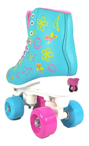 Imagem 3 de 4 de Patins 4 Rodas Retrô Clássico Azul E Rosa Menina Rollerskate