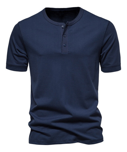 Playera Henley Casual Manga Corta Para Hombre Con Botones
