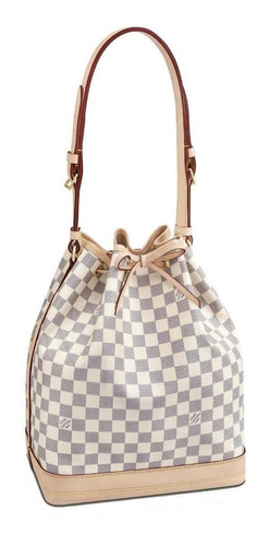 Bolsa bucket bag Louis Vuitton Noé design damier azur de lona  cinza e rosa com alça de ombro rosa