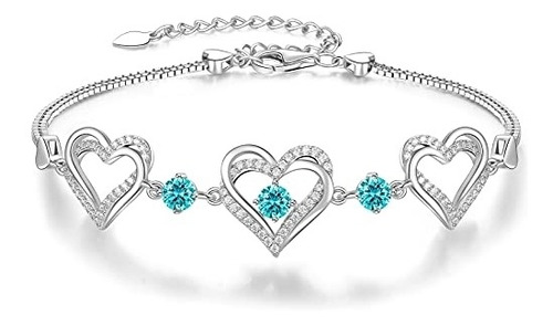 Pulseras De Plata Fina Con Colgante De Corazón Ajustable