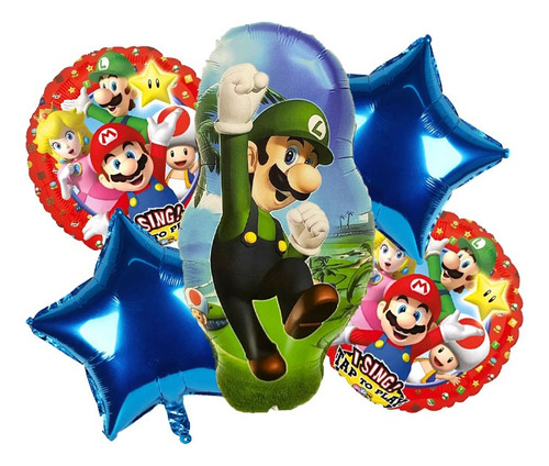 Set 5 Globos Metálicos Mario Bross Globos Metalizados Luigi