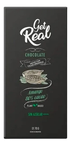 Get Real Chocolate Amargo 80 % Sin Azucar X70g