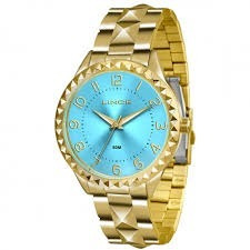 Relógio Lince Feminino Dourado Fundo Azul  Lrg4380l Original