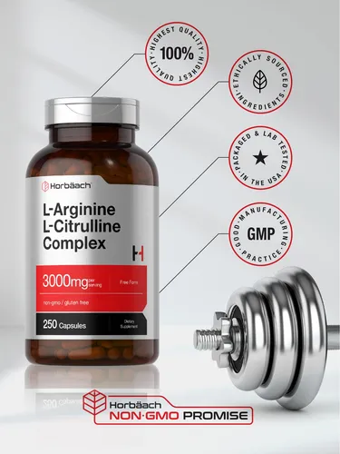 Suplemento Horbäach L-arginina L-citrulina 3000 Mg 250 Cápsu