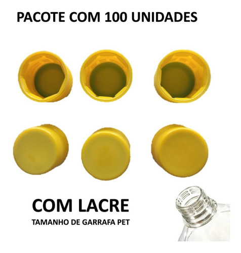 Tampa Para Garrafa Pet Com Lacre 28mm Amarelo 100un