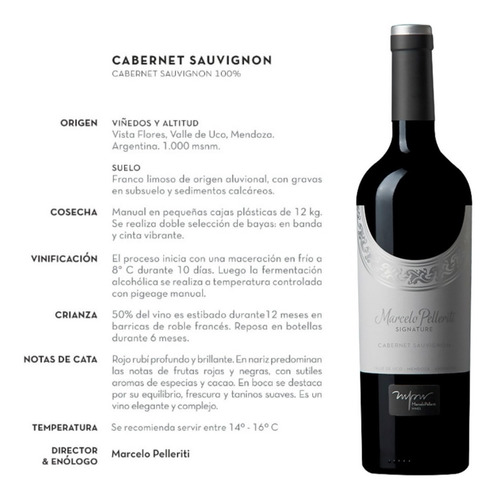 Imagen 3 de 10 de Vino Marcelo Peleritti Signature Cabernet Sauvignon X 6 --
