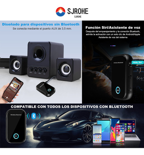 Sjrohe Mini Receptor Bluetooth Audio Cross Transmisor Fm Bluetooth Reproductor De Musica Bluetooth 5.0 Receptores Bocinas Bluetooth Para Auto Audio Hd Bluetooth Transmisor Bluetooth Fm Color Negro