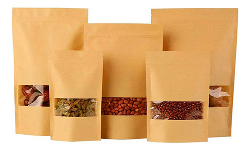 100 Bolsas Doypack Bolsas Resellables Papel Kraft 16x26 Cm