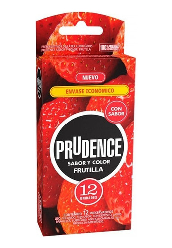 Preservativo De Latex Lubricado Frutilla 12u Prudence