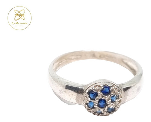 Anillo Plata Frutillita Con Piedras Azules