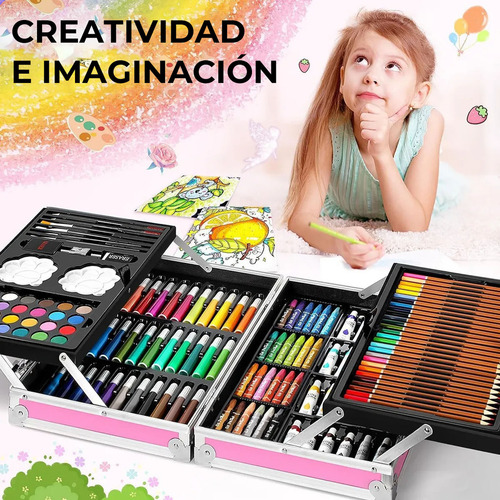 Kit De Dibujo Estuche De Arte 145pz Acuarelas Pinturas Colores Diseño Infantil Robot Fasilyt