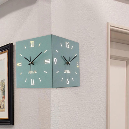 Reloj De Pared De De Doble Cara Con Adorno Silencioso Azul