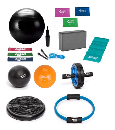 Kit Yoga Pilates C/ 16 Itens Bola Thera Bands Overbal Anel