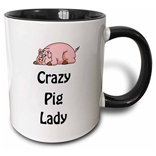 Taza De Dos Tonos Crazy Pig Lady, 11 Oz, Negro / Blanco