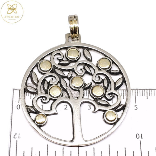 Imagen 3 de 4 de Dije Plata Y Oro Arbol De La Vida Grande Calado