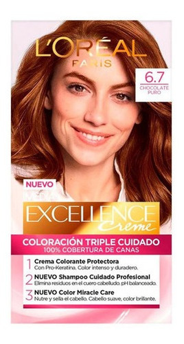 Kit Tinta L'Oréal Paris  Excellence Tintura L'Oréal Excellence Creme tono 6.7 chocolate puro para cabello