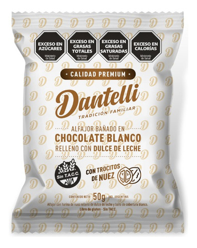 Alfajor Blanco Dulce De Leche Y Nuez Sin Tacc Dantelli X36