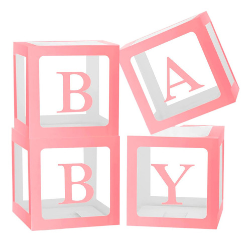 Caja Para Globos Cubo Baby Shower X 4 Unidades Rosado