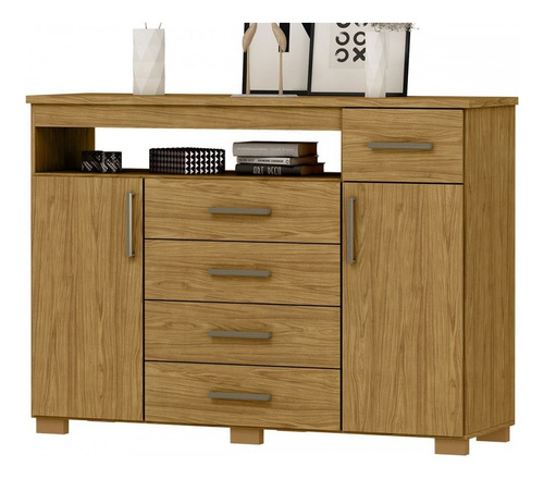 Cómoda Oslo con 2 puertas y 5 cajones, Marruecos, modelo Mx Furniture, color marrón