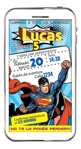 Invitación Digital Superman Cumpleaños Infantil
