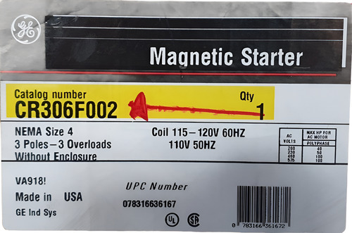 Arrancador Ge De Motor Magnético Cr306f002