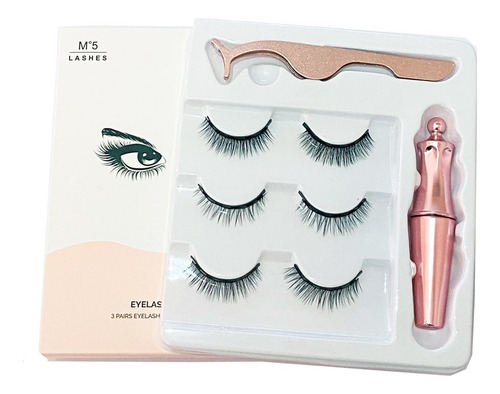 Kit Natural 3 Pares Cílios Postiços Magnéticos Delineador