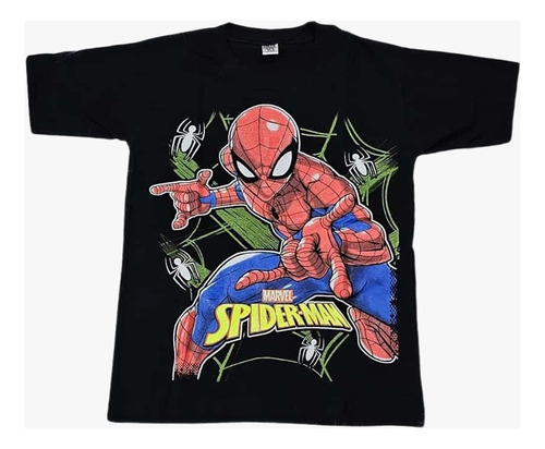 Remera Niño 100% Spiderman Algodón Brilla En La Obscuridad