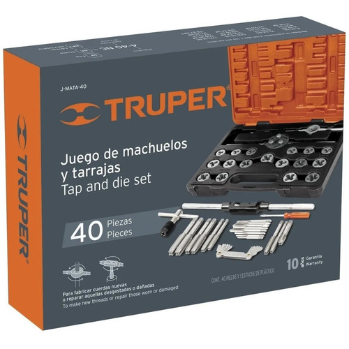 Imagen 2 de 7 de Juego Set Machos Y Terrajas 40 Piezas Maletin Truper 11442