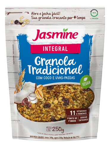 Granola Jasmine Integral tradicional sem glúten em pouch 250 g