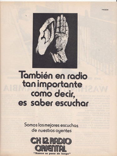 Publicidad 1976 Emisora Radio Cx 12 Oriental Uruguay 1976