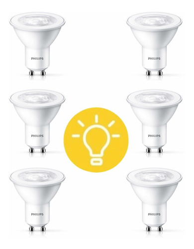 Imagen 1 de 5 de Pack 6 Ampolletas Philips Dicroicas Led Gu10 Cálida O Fria