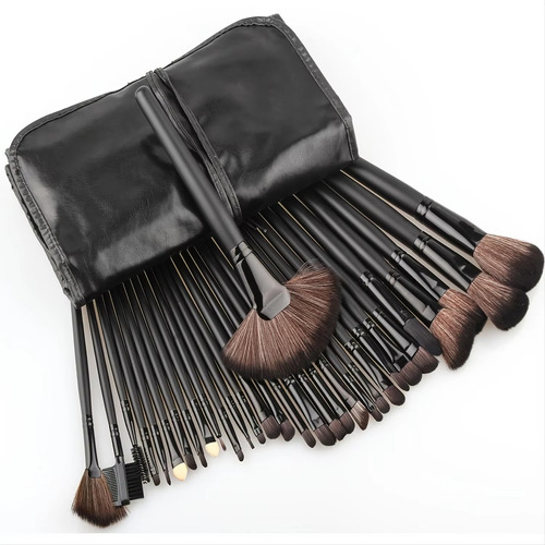 Set 32 Brochas Y Pinceles Maquillaje Negro Estuche Make Up Negro