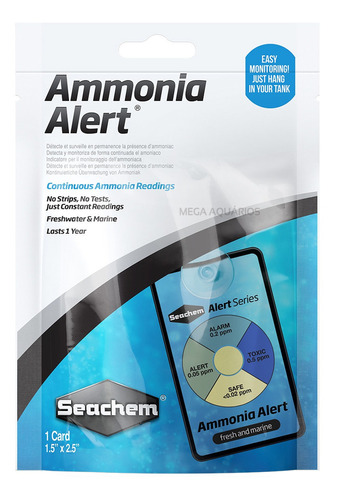 Prueba de amoniaco para acuarios marinos de 1 año con Ammonia Alert Seachem