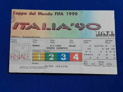 Entrada Original Final Del Mundial Italia 1990