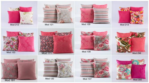 Kit 4 Almofadas Decorativas Cheias Estampadas Floral E Rosa