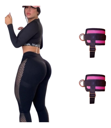 Grilletes Reforzados Gym Tobilleras Ajustables Par Rosa Chicle