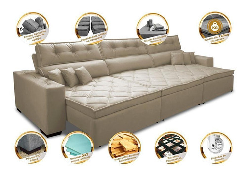 Sofá Retrátil E Reclinável 4,12m Austin Molas Suede Bege