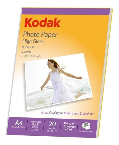 Papel Fotografico Kodak Brillo Premium 150grs A4