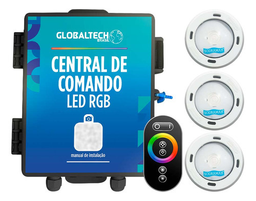 Kit 3 Led Rgb Piscina Colorido Cob Sodramar + Central Touch 110V/220V